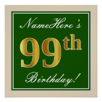 Elegant, grün, Imitate Gold 99. Geburtstag + Name