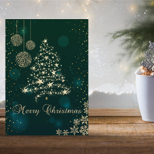 Elegant grün,Imitate Gold Weihnachtsbaum,Schneeflo Feiertagskarte