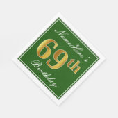 Elegant grün, Imitats Gold 69. Geburtstag + Name Serviette (Ecke)
