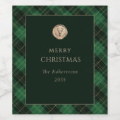 Elegant grün kariert Frohe Weihnachten Festlich Weinetikett (Einzelnes Label)
