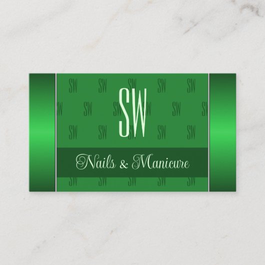 Elegant grün mit Monogramm-Muster Beruflich Visitenkarte (Vorderseite)