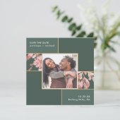 Elegant grün mit rosa Foto Hochzeit Save The Date (Stehend Vorderseite)
