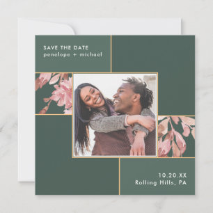 Elegant grün mit rosa Foto Hochzeit Save The Date