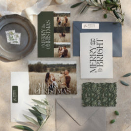 Elegant grün moderne minimale Multi-Foto botanisch Feiertagskarte