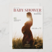 Elegant grün und braun Minimalistisch, mit Foto Einladung (Vorne/Hinten)