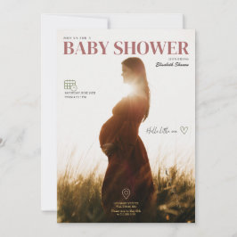 Elegant grün und braun Minimalistisch, mit Foto Einladung