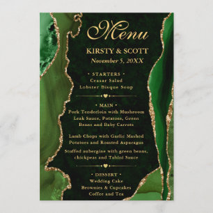 Elegant Grün und Gold Falscher Glitter Achat Hochz Menükarte