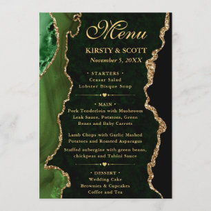 Elegant Grün und Gold Falscher Glitter Achat Hochz Menükarte