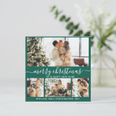 Elegant Grün und Weiß 4 Foto Collage Weihnachten (Stehend Vorderseite)