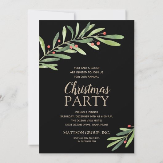 Elegant Grün Weihnachten Einladung (Vorderseite)