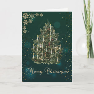 Elegant grün, Weihnachtsbaum, Schneeflocken Feiertagskarte
