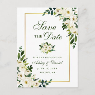 Elegant grün-weiße Blüte Save the Date Ankündigungspostkarte