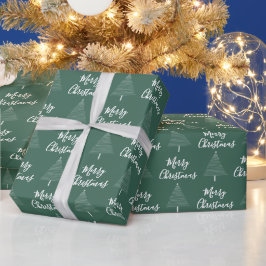 Elegant Grün weiße Weihnachtsbaum Frohe Weihnachte Geschenkpapier