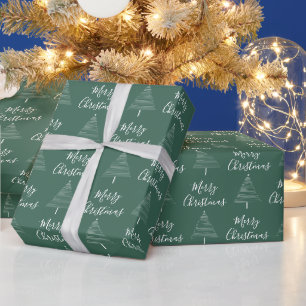 Elegant Grün weiße Weihnachtsbaum Frohe Weihnachte Geschenkpapier