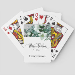 Elegant Grün Weiße Winter Blüte Frohe Weihnachten Spielkarten