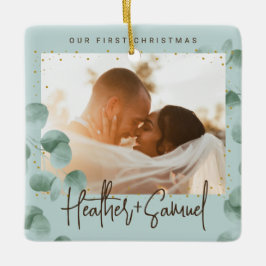 Elegant Grüne Merry und Verheiratetes Foto Keramikornament