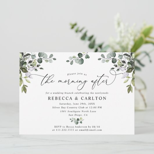 Elegant Grüne Nacht nach Hochzeit Brunch Einladung (Stehend Vorderseite)