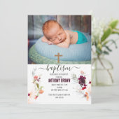 ELEGANT GRÜNE, ORANGE, RED & WEIN BABYBAPTISMUS EINLADUNG (Stehend Vorderseite)