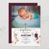 ELEGANT GRÜNE, ORANGE, RED & WEIN BABYBAPTISMUS EINLADUNG (Vorne/Hinten)