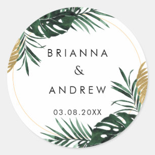 Elegant, grüne Palme, goldener (imitierter) Rand Runder Aufkleber