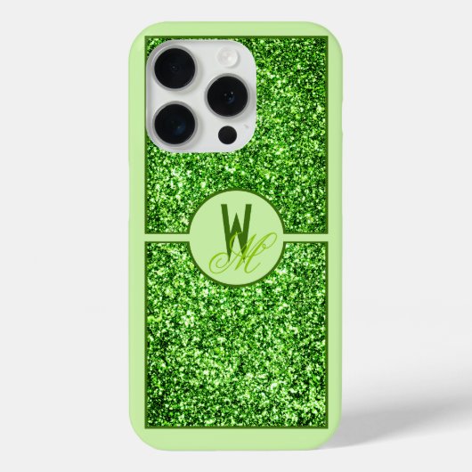 Elegant grüner Glitter Monogramm Case-Mate iPhone Hülle (Rückseite)