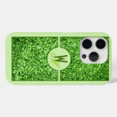 Elegant grüner Glitter Monogramm Case-Mate iPhone Hülle (Rückseite (Horizontal))