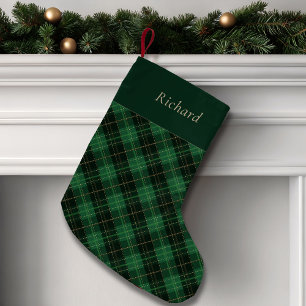 Elegant grüner Karo personalisiert  Kleiner Weihnachtsstrumpf