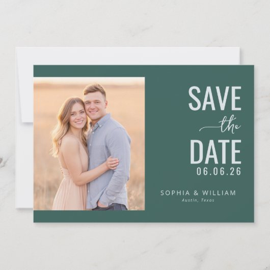 Elegant grüner minimalistischer Foto Save The Date (Vorderseite)