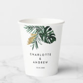 Elegant, grüner Palm, Gold (Nachahmung) Pappbecher