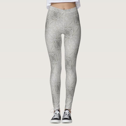 elegant gürtelig-grau cremefarben, beige weiß leggings (Vorderseite)