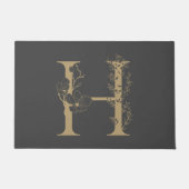 Elegant H Boho Floral Monogram Initial Gray Gold Fußmatte (Vorderseite)