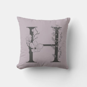 Elegant H Boho Floral Monogram Initial Lilac Gray Kissen