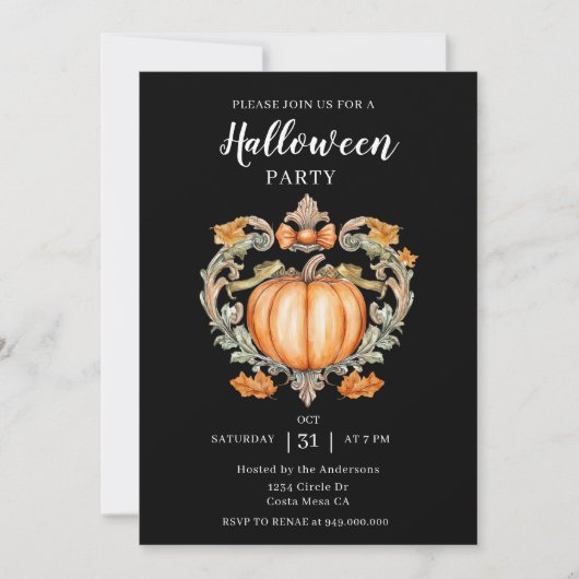 Elegant Halloween Pumpkin-Party Einladung (Vorderseite)