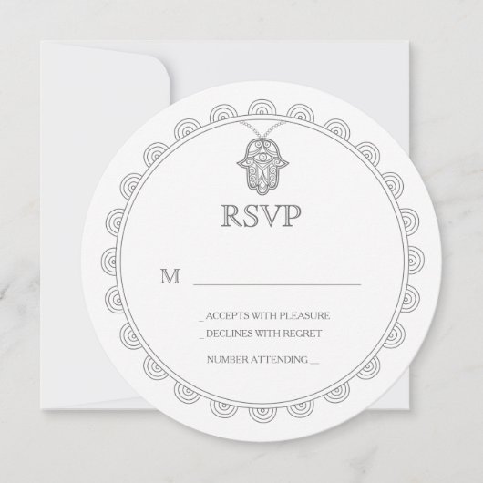 Elegant Hamsa Runde Hochzeit RSVP Karte (Vorderseite)