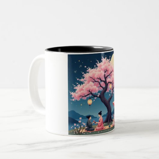 Elegant Hanami Cherry Blossom Mug Zweifarbige Tasse (Vorderseite Links)