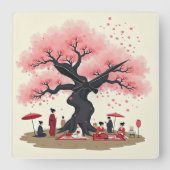 Elegant Hanami Cherry Blossom Wall Clock Quadratische Wanduhr (Vorderseite)