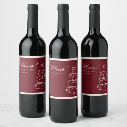 Elegant Hand drawn Burgundy Old Money Wedding Weinetikett (Flaschen)