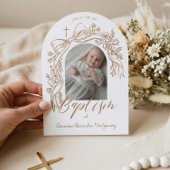 Elegant Hand-Drawn Floral Bow Arch Baptism Photo Einladung