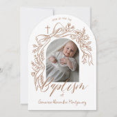 Elegant Hand-Drawn Floral Bow Arch Baptism Photo Einladung (Vorderseite)