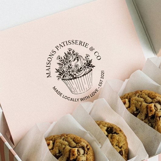 Elegant Hand Drawn Floral Cupcake Bakery Business  Gummistempel