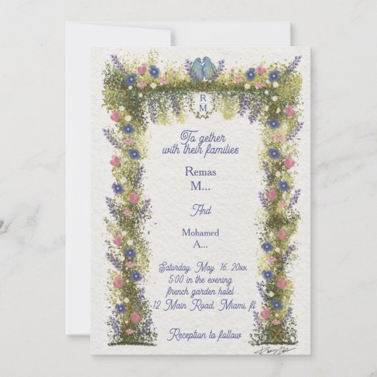 Elegant Hand-Drawn Floral Wedding Invitation Einladung (Vorderseite)