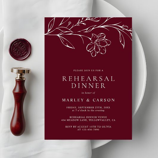 Elegant Hand Drawn Floral Wedding Rehearsal Dinner Einladung