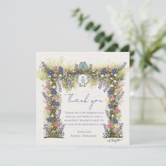 Elegant Hand-Drawn Floral Wedding Thank You Card Dankeskarte (Stehend Vorderseite)