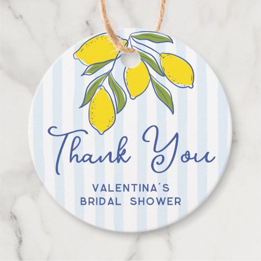 Elegant Hand Drawn Lemons Blue Stripes Thank You Geschenkanhänger (Vorderseite)