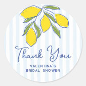 Elegant Hand Drawn Lemons Blue Stripes Thank You Runder Aufkleber (Vorderseite)