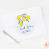 Elegant Hand Drawn Lemons Blue Stripes Thank You Runder Aufkleber (Umschlag)