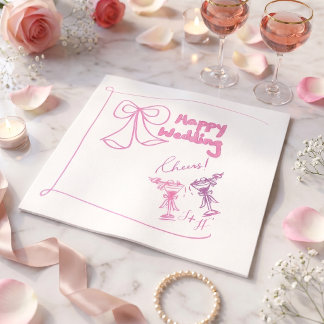 Elegant hand drawn pink minimalist cocktail serviette