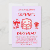 Elegant Hand Drawn Red Cake 30th Birthday Einladung (Vorderseite)