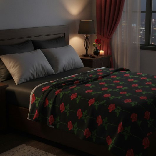 Elegant Hand-Drawn Rose Throw Blanket Fleecedecke