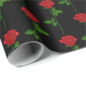 Elegant Hand-Drawn Rose Wrapping Paper on Black Geschenkpapier (Rolleneckpunkt)